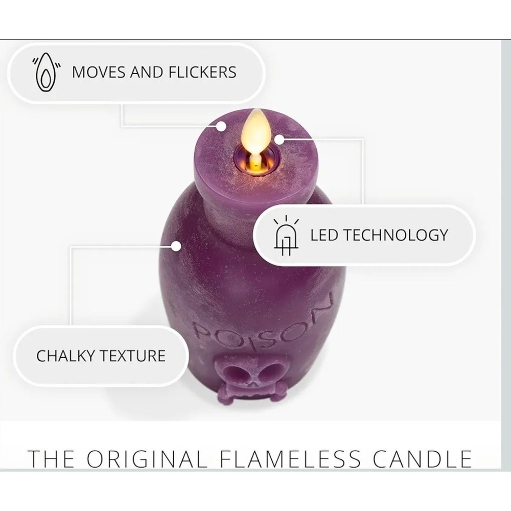 Luminara Poison Bottle Gothic Halloween LED Flameless Candle Purple Skull Small‎ - Picture 2 of 3